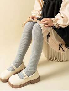 1 chiếc tất trẻ em mùa thu/đông, quần legging dệt kim sọc thời trang, quần tất múa ba lê dễ thương màu trơn cho bé gái - Nhiều màu - Xem 3