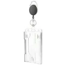 Transparent Double Cards Slots Tag Badge Holder With Badge Reel 2 Cards Storage Organizer Employee Pass Work Card Case Sleeve Men Card Holder Wallet Business Card Holder Credit Card Holder Id Card Holder Women For Women For Men Card Wallet