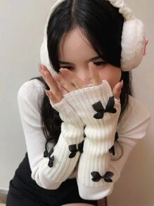 1 双时尚休闲 Y2k 蝴蝶结露指手套手臂保暖手套，Jk 针织露指手套适合夜间外出、派对万圣节防寒手套 Y2k 情人节 - 彩色 - 查看 10