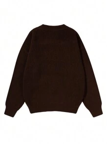 Chandail col rond pour hommes BAI YUE, brun café, design minimaliste oversize, sensation polyvalente et substantielle, pull-over - Marron - Voir 3