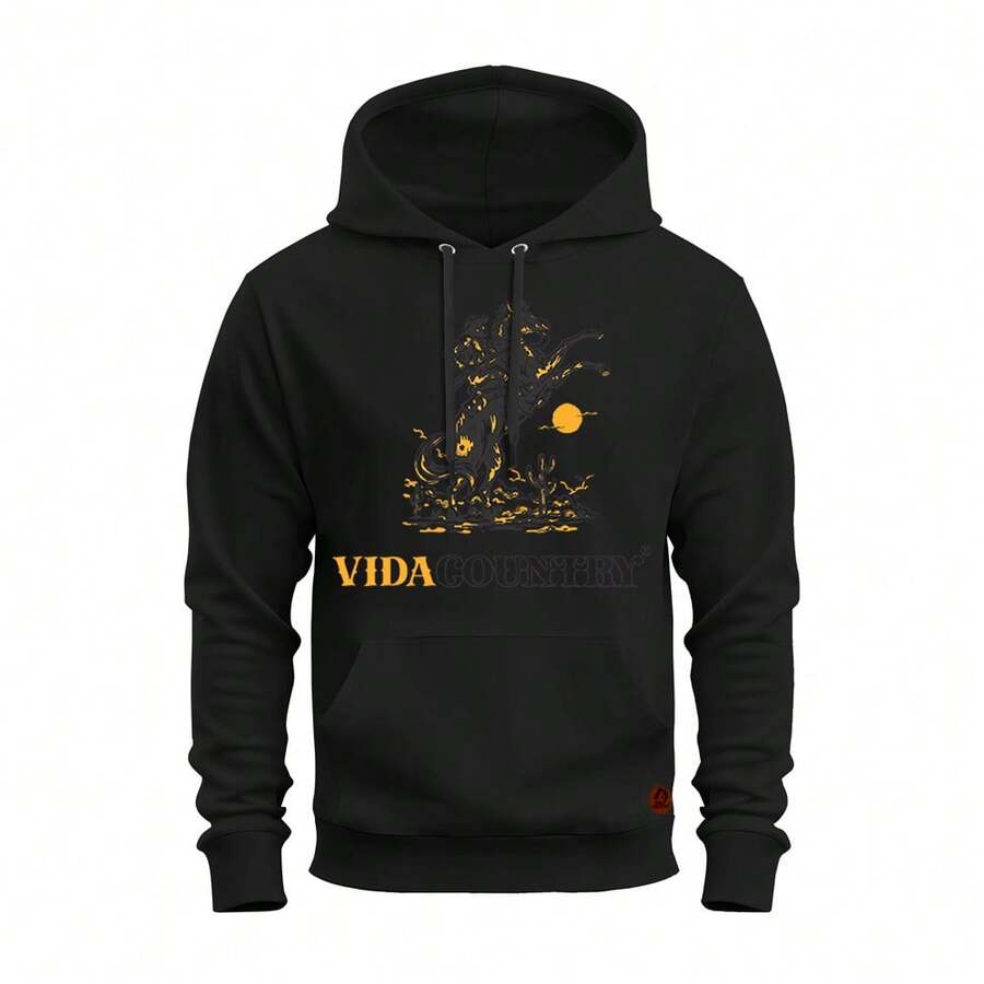 Sweatshirt Cold Weather Kangaroo Printed Cotton Horse Country Life - 黑色 - 查看 1