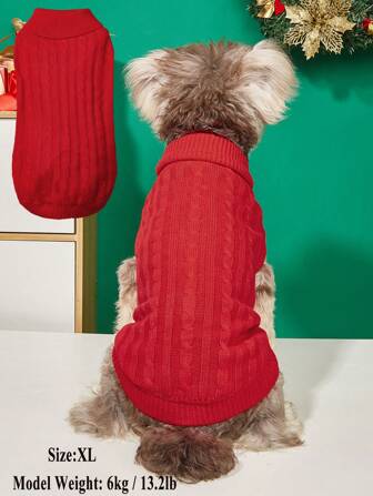 1 szt. Jednokolorowy minimalistyczny sweter z golfem i klasycznym wzorem kablowym dla zwierząt, odpowiedni dla dużych psów, takich jak golden retriever i pudel