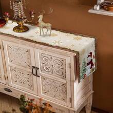 1Pc,Christmas Table Runner,Holiday Dresser Scarves, Snowman Xmas Tree Snowflake Rustic Wood Tablerunner For Kitchen CoffeeDining Bedroom Living Room Dinner Scarf Decor