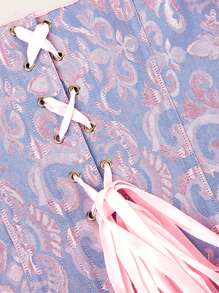 1 件复古提花紧身胸衣塑身衣，女士束腰塑身内衣，适合礼服 - 藍色 - 查看 6