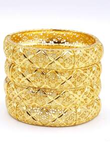 1 pieza Brazalete abierto de lujo chapado en oro de 24 quilates de aleación de zinc, accesorios diarios de Dubái para mujeres