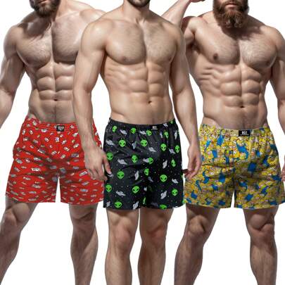 Kit 3 Cuecas Samba Canção Kyron Short Masculino De Microfibra Estampado Adulto