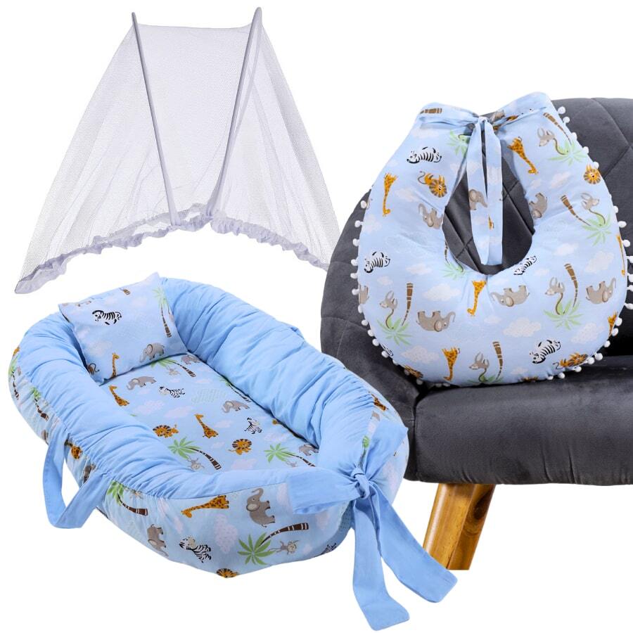MeF Mae e Filho Baby Crib Reducer Nest Kit + Breastfeeding Pillow + Removable Portable Mosquito Net - 藍色野生動物園 - View 1