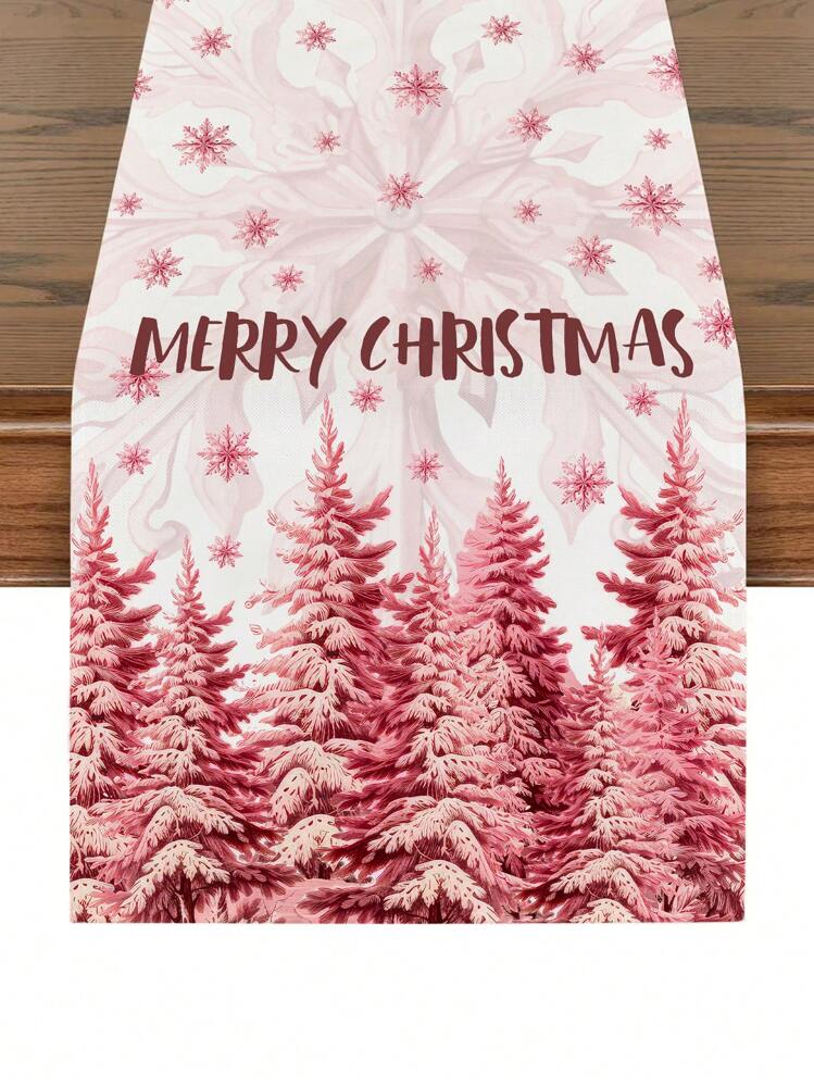 1pc Winter Christmas Linen Table Runner, Pink Snowman Santa Claus Christmas Tree Design Table Runner, Multi-Style Options Applicable For Home, Restaurant, Dining Table Decor - Multicolor - View 13