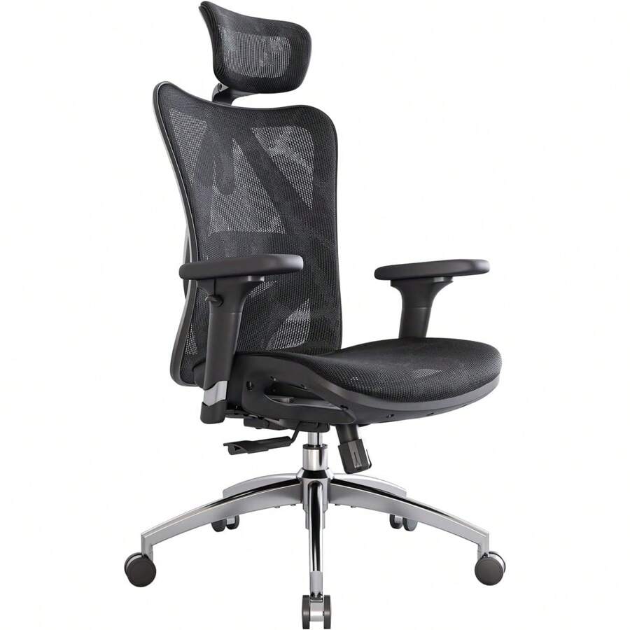 Silla de oficina ergonómica SIHOO M57 con reposabrazos ajustables en 3 direcciones, soporte lumbar y reposacabezas ajustable, función de inclinación de respaldo alto, color negro - Negro - Ver 1