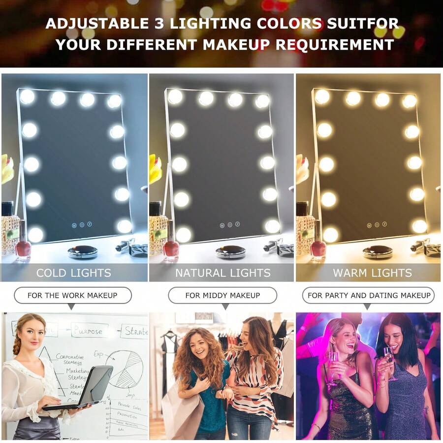 Vanity Mirror With Lights 12 Bulbs Makeup Mirror With USB Charging