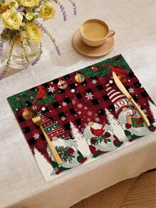 1 件/4 件/6 件圣诞亚麻餐垫，圣诞快乐，圣诞雪人小矮人和圣诞树，耐脏，适合家庭、餐厅和餐厅、餐桌装饰、家居用品 - 彩色 - 查看 19