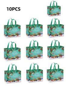 大容量无纺布圣诞礼品袋，烫印图案，防水，坚固，印刷清晰，便携可折叠，携带方便，非常适合圣诞派对和礼品包装，食品袋，圣诞老人图案购物袋，适合圣诞季节礼品袋派对厨房圣诞装饰圣诞派对礼物圣诞派对用品圣诞派对圣诞快乐平安夜 - 彩色 - 查看 26