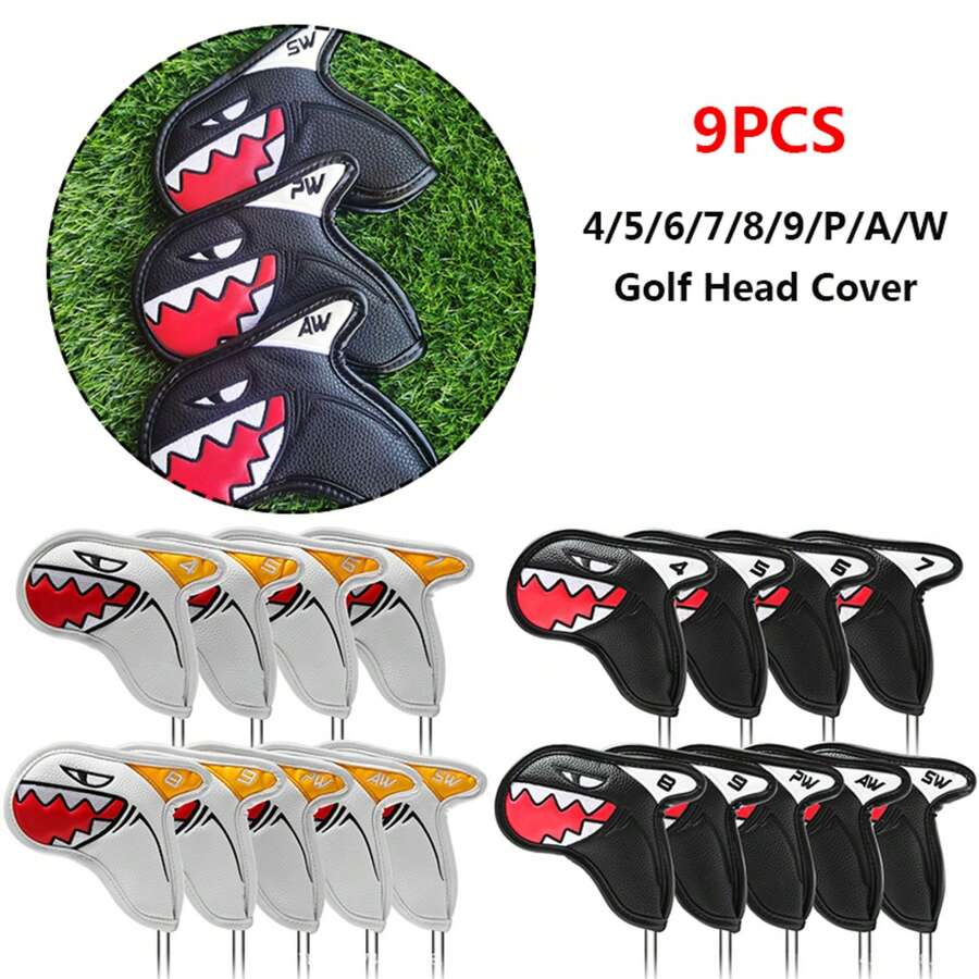 9PCS Shark Golf Iron Covers Golf Wedge Cover Golf Head Covers Protective Cover - Multicolor - View 1