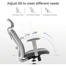 SIHOO M18 Ergonomic Office Chair For Big And Tall People Adjustable Headrest With 2D Armrest Lumbar Support And PU Wheels Swivel Tilt Function Black - 灰框灰網 - 查看 8