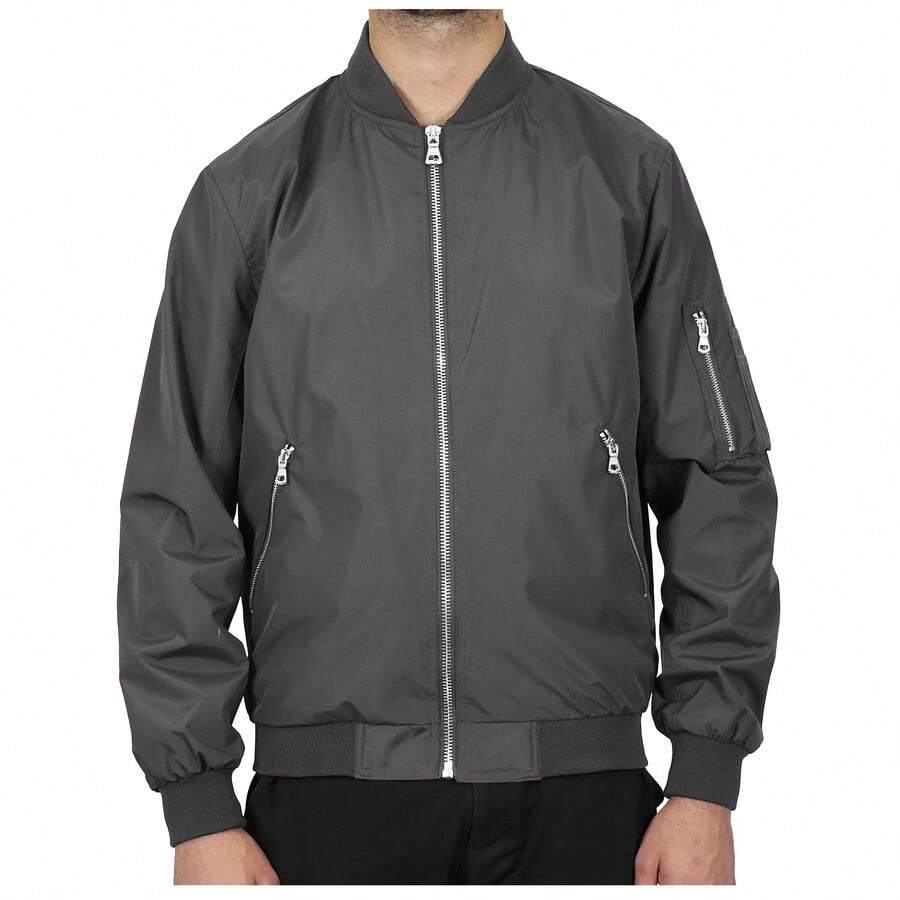 Mens Lightweight MA-1 Bomber Flight Jacket - Grey - View 1