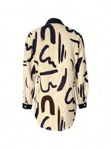 Women's Line Print Casual Long Sleeve Blouse, Spring & Autumn