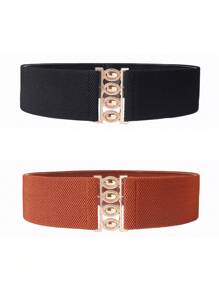 2pcs Solid Color Elastic Buckle Waist Belts, Wide Design For Women Summer, School Fall, Autumn, Halloween - Multicolor - View 4