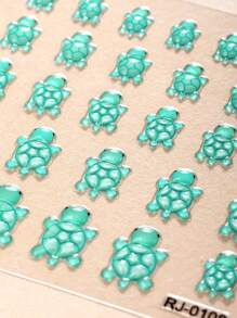 Beauty Sticker 1 件 5D 卡通指甲贴纸，果冻纹理夜光卡通乌龟自粘指甲贴花，女士家居 DIY 美甲用品 - 青碧色 - 查看 6