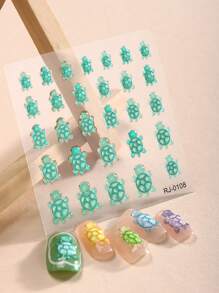 Beauty Sticker 1 件 5D 卡通指甲贴纸，果冻纹理夜光卡通乌龟自粘指甲贴花，女士家居 DIY 美甲用品 - 青碧色 - 查看 1