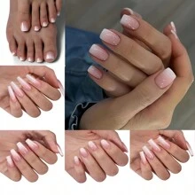 24 Stück französische weiße Quadrat-Kurznägel mit Farbverlauf, Fake Nägel für Halloween & 1 Stück Gel-Paste & 1 Stück Feile, Nagelzubehör