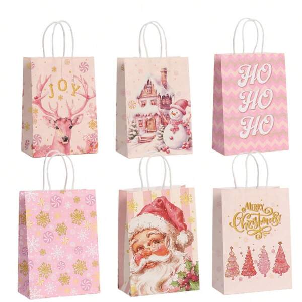 Christmas Pink Paper Handbags, Shopping Bags, Gift Bags, Takeout Bags,Christmas Valentine Day