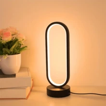 现代 LED 台灯，3 种颜色模式 - 可调光，USB 供电，金属环设计，适用于家居装饰、卧室、书房和客厅 - 黑色 - 查看 2