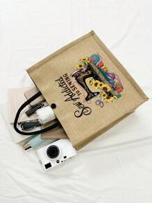 Máquina de coser portátil, Bolso de lona con estampado floral de niña, taza, girasol, hojas verdes, bolso de viaje minimalista, bolsa de cosméticos, bolsa de maquillaje de viaje de gran capacidad, bolso portátil multifuncional - Caqui - Ver 7