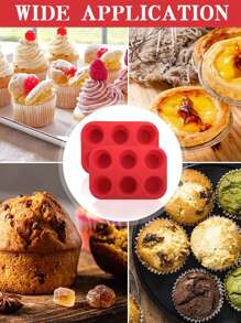 1 件 6/12 杯硅胶松饼盘，用于制作蛋糕、松饼、巧克力、面包、蛋挞和其他甜点，圆形松饼杯饼干蛋糕烘焙硅胶模具、冰淇淋果冻模具、香薰蜡烛模具 - 彩色 - 查看 12