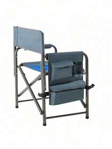 1-Piece Padded Folding Outdoor Chair With Side Table And Storage Pockets,Lightweight Oversized Directors Chair For Indoor, Outdoor Camping, Picnics And Fishing,Black/Grey - 藍色+灰色+鋼-6 - 查看 8