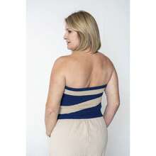 Two-Color Strapless Crop Top - 藍色 - 查看 2