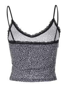 Women Leopard Print Slim Lace Patchwork Camisole Crop Top Sexy Party Vacation Y2K Streetwear Daily Valentine Day Sprinmg Summer Clothes - Black - View 4