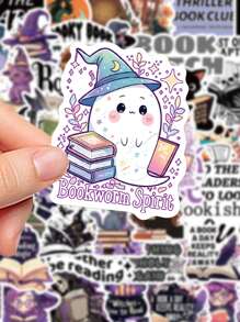 50 piezas de pegatinas de bruja de Halloween con temática de libros, regalos de Halloween, decoración impermeable de PVC con dibujos animados para equipaje, guitarra, taza de agua, estuche de teléfono, portátil