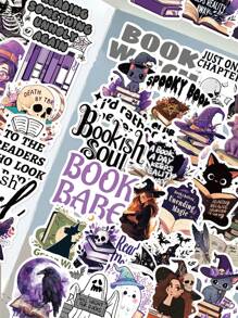 50 piezas de pegatinas de bruja de Halloween con temática de libros, regalos de Halloween, decoración impermeable de PVC con dibujos animados para equipaje, guitarra, taza de agua, estuche de teléfono, portátil