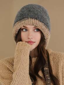 1 件女式可调节针织连帽帽，柔软毛绒内衬双色保暖无檐小便帽，适合秋冬户外、休闲和运动 - 彩色 - 查看 8