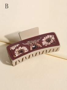 1 件/4 件西式皮革发夹，方形向日葵印花发夹，适合女士和女孩，西部牛仔女孩礼物发夹爪夹发夹发夹发夹发夹 - 彩色 - 查看 5