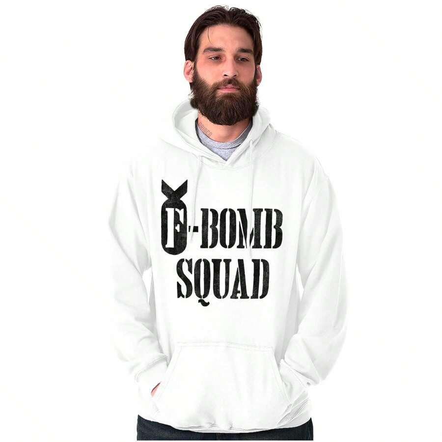 Attitude Graphic Fleece Lined Pullover Hoodie Humor Funny Sassy Matching Group Joke F-Bomb Squad Snarky Sarcastic Saying Casual Everyday Cotton Printed Thermal Lined Drawstring Hooded Sweatshirt Kangaroo Pocket Brisco Brands - White - View 1