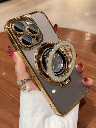 1pc Electroplated Stand TPU Phone Case Compatible With 15ProMax/16promax/16pro/14promax/14pro/13promax/16 16e/ X7b/X8b/X6a/ 14 Pro Max/17 17pro 17promax, Redmi Note 12 4G/Galaxy S23 Ultra/S24 Ultra/Galaxy A13 5G/S25/S25PLUS/S25ultra