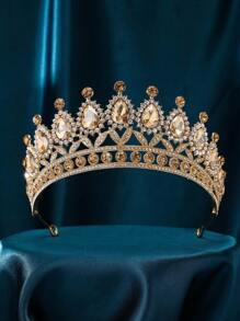1 件女式欧美派对舞会皇冠，水钻新娘选美婚礼头饰 - 金色 - 查看 13