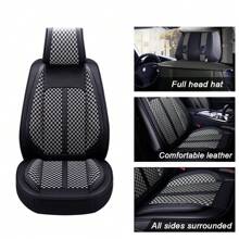 Luxury PU Leather Car Seat Cover 5-Seats Front Rear Full Set Universal Protector Waterproof - Xám - Xem 7