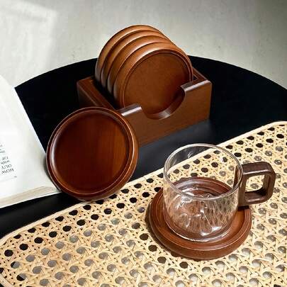 1 套/4 件竹木杯垫，创意耐热，茶道茶杯垫，玻璃杯杯垫，木制咖啡杯垫，适合家庭使用，防烫餐桌装饰，适合节日、派对、生日、婚礼和晚宴，礼物