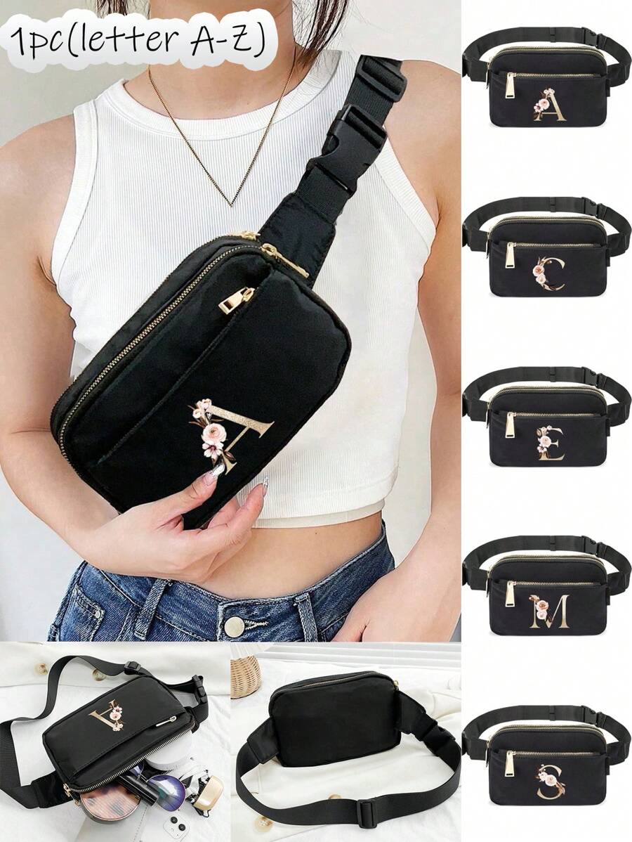 Chiếc túi đeo ngực, túi đeo chéo, túi thể thao và tập luyện màu trơn này được trang trí bằng các chữ cái màu vàng từ A đến Z. Nó là ví nữ, túi đeo vai, túi đeo hông, ví đựng tiền xu, túi nhỏ, túi đeo ngực ngoài trời, túi đựng điện thoại, túi đeo hông đa chức năng đựng đồ tập yoga, túi đeo vai thể thao chống thấm nước có thể điều chỉnh, phù hợp cho thể thao, chạy bộ, du lịch, leo núi và ngày đầu tiên đến trường, giúp bạn vừa thời trang vừa ngăn nắp. - màu đen - Xem 1