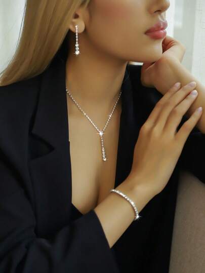 Juego de joyería de 4 piezas con múltiples tonos de colores, inspirado en fiestas, de moda y popular, que incluye collar, aretes, pulsera, para accesorios de boda transfronteriza