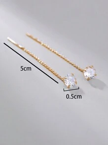 1对简约时尚圆形流苏耳环，镶嵌锆石 - 金黃色 - 查看 4