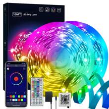 Multi Color LED Strip Lights, 100 FT LED Strip Lights APP And IR Remote Control, Music Synchronization, Room Ambient Lights, Christmas Holiday Party Lights, Home TV Decoration Background Lights.
