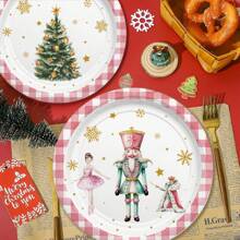 Set de 24 piezas/72 piezas de vajilla desechable para fiesta: platos para pastel, platos desechables de cuentos de hadas, Cascanueces, Bailarina, Rey Ratón, Copo de nieve, Estrella, servilletas de fiesta y decoraciones, platos de papel de 9" y 7", decoraciones para celebración de cumpleaños, Ramadán, decoraciones de Ramadán, Eid Mubarak - multicolor - Ver 2