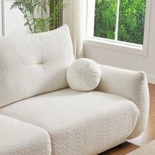 Lamb's Wool 2-Seater Cushion Sofa 90'' Comfortable Sofa For Living Room Bedroom And Other Casual Spaces Lamb's Wool Sofa With 2 Cushions And 2 Ball Pillows. (Beige) - 米色+布料+海綿+2座椅如圖 - 查看 13