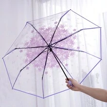 1pc Transparent Foldable Sakura Flower Umbrella, Cute And Fresh Mori Style Mini Umbrella - View 10