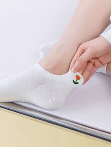 10 双女士纯色刺绣皇冠、蝴蝶结、蜜蜂、梅花柔软舒适防滑吸湿排汗趣味休闲隐形袜适合夏季日常穿着，脚跟保护袜 - 白色 - 查看 5