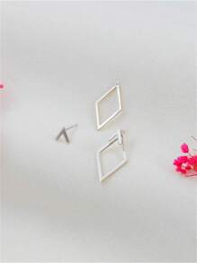 1 para damskich srebrnych kolczyków z geometrycznym rombem, styl europejski i amerykański - kolczyki w romby - Zobacz 10