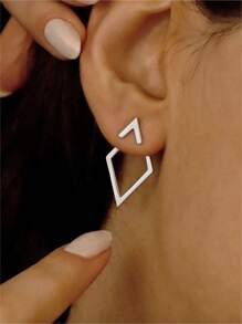 1 para damskich srebrnych kolczyków z geometrycznym rombem, styl europejski i amerykański - kolczyki w romby - Zobacz 6